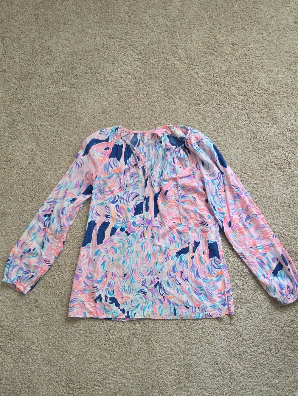 Lilly Pulitzer Pink & Navy Swirl-Print Long Sleeve Blouse